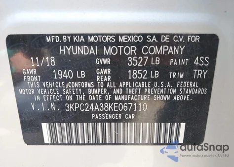 2019 Hyundai Accent Se/Sel из США, поврежденный, VIN 3KPC24A38KE067110